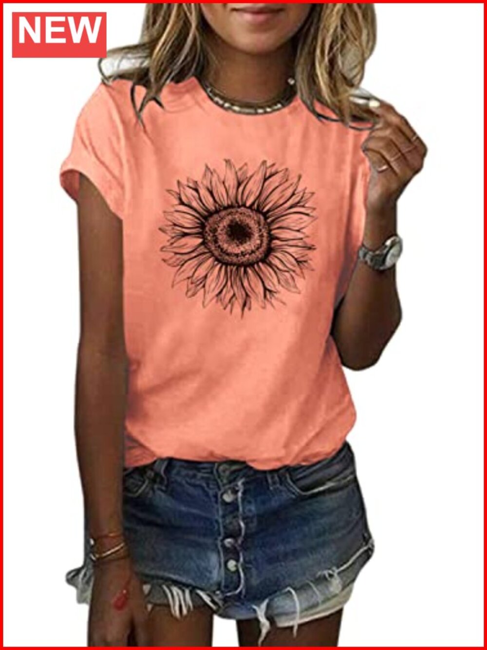 Women's Summer Short Sleeve Sunflower Graphic Loose Fit T-Shirt